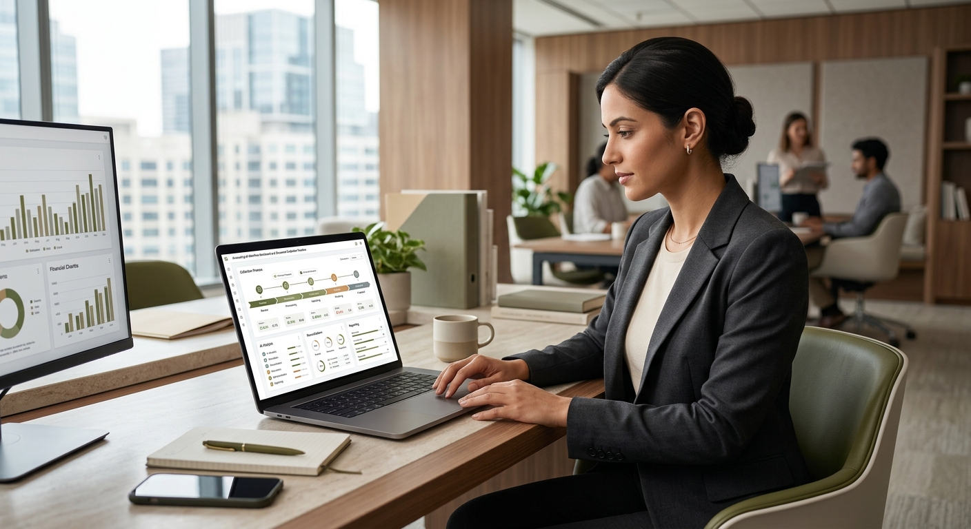 AI-generated illustrative accounting workflow image for document collection case study.