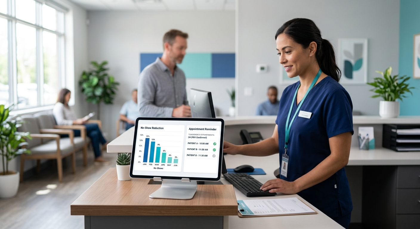 AI-generated illustrative clinic operations dashboard image for healthcare case study.