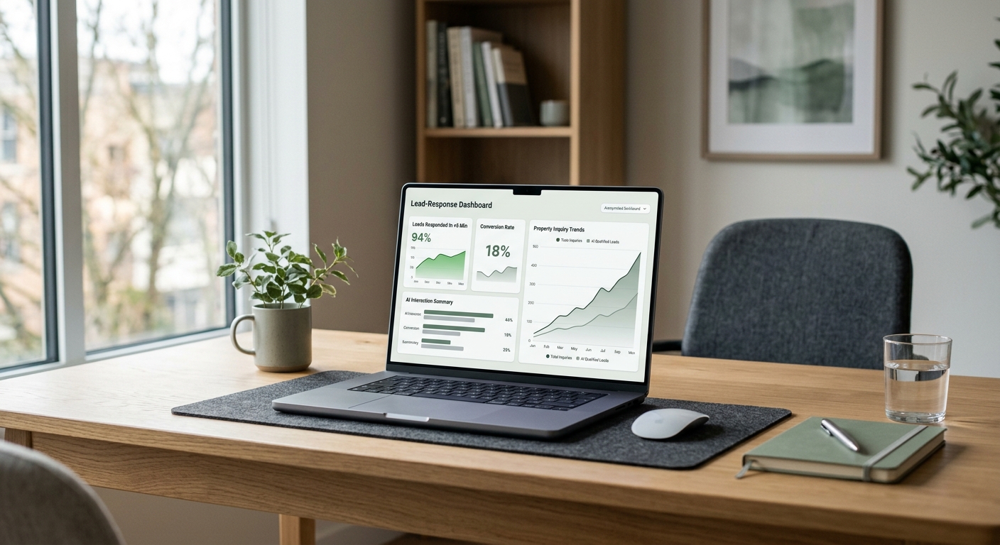 AI-generated illustrative dashboard-style image for real estate lead response case study.